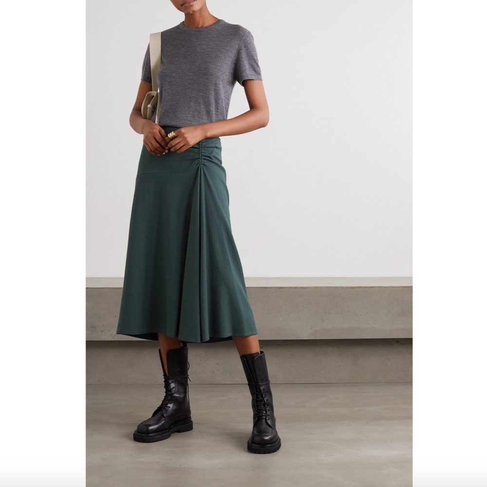 New Vince Ruched Crepe Midi Skirt - Picture 4 of 10